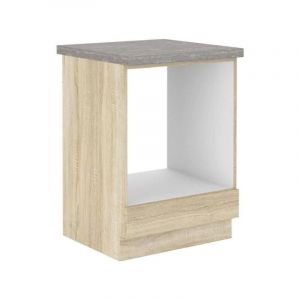 Meuble bas pour four encastrable avec plan de travail - D&eacute;cor chene sonoma - l 60 x p 51,6 x h 85 cm - lassen