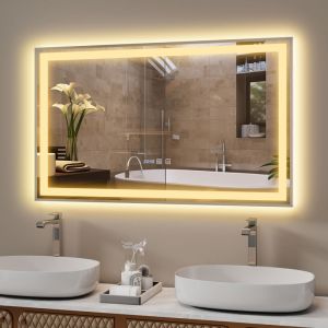 Puluomis LED Miroir de Salle de Bain 100x60cm, Miroir luminueux de salle de bain, Miroir mural, Interrupteur Tactile, Anti-bu&eacute;e, LED R&eacute;glable,