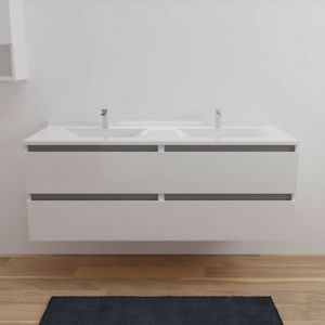 Meuble double vasque Arlequin 140 cm- Vasque Blanc- Traverses Gris