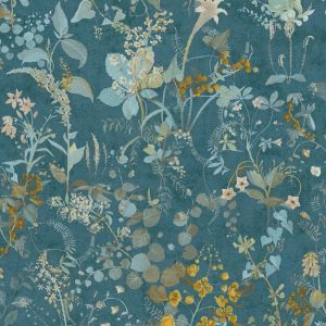 Profhome - Papier peint floral 388253 papier peint intissé gaufré à chaud texturé avec des ornements floraux mat bleu pétrole jaune vert 5,33 m2