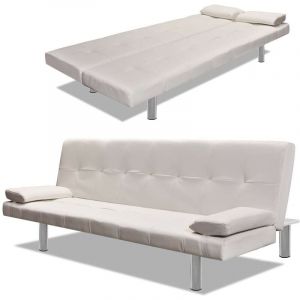 Canapé Lit ou Sofa Lit SimiliCuir Blanc. Avec 2 Coussins. Canapé Convertible - Blanc