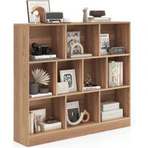 GOPLUS Biblioth&egrave;que, Meuble Rangement Enfant avec 10 Cubes Ouvertes, &Eacute;tag&egrave;re Rangement &agrave; 3 Niveaux pour Livres Jouets, Meuble Cube pour