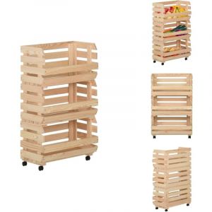 Chariot à légumes 37x30x80 cm Bois de pin solide - Chariot De Cuisine - Chariot À Légumes - Meuble De Rangement - Bois Massif - Pin