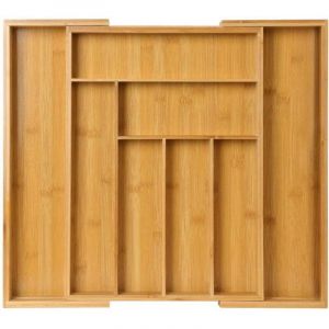 Organisateur de tiroir extensible en bambou pour porte-ustensiles, plateau &agrave; couverts ajustable, diviseur de tiroir en bois pour argenterie,
