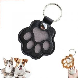 Porte-cl&eacute;s souvenir pour poils d'animaux, pendentif en cuir empreinte de patte, cadeau pour amoureux des chats et chiens, noir