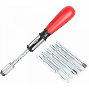 Tournevis en Spirale, Tournevis &agrave; cliquet Push Pull, Jeu de Tournevis &agrave; cliquet Push Pull 6 en 1 Type de Presse Semi-Automatique (Rouge)