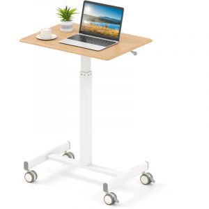 Table Mobile R&eacute;glable en Hauteur Assis Debout, avec V&eacute;rin &agrave; Gaz, Roues Lisses, Base en Forme de H, Station de Travail, Bureau Roulant pour Salon