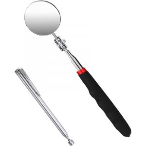 2 Pi&egrave;ces Miroir Mecanique Auto Extensible Jusqu'&agrave; 73cm,360 &deg; Rotatif Rond Aimant Telescopique,Miroir Mecanicien avec Poign&eacute;e Allong&eacute;e,Aimant