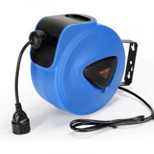 TolleTour Rallonge avec enrouleur automatique de c&acirc;ble 20 m, support mural pivotant 180&deg;, gestion de c&acirc;ble pour garage et bricolage