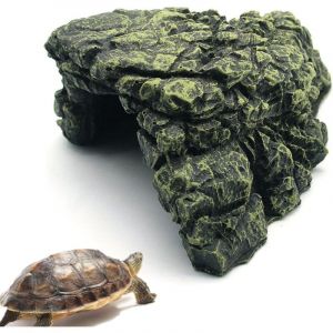 Dolaso - Cachette Reptile Caverne pour Reptile Terrarium Tortue Terrestre Plate-Forme Cachette Abri, Roches Résine Île Flottante Aquarium en Pierre