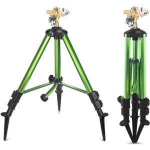 Arroseur &agrave; impact sur tr&eacute;pied avec t&ecirc;te d'arrosage en laiton pour cour, pelouse, jardin, irrigation de grande surface &agrave; 360 degr&eacute;s