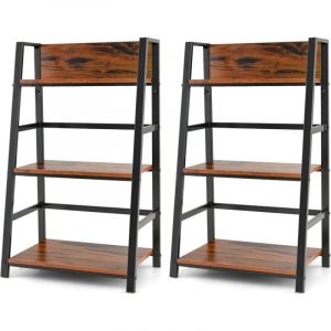 Lot de 2 Bibliothèque Industrielle à 3 Niveaux 54x34x90CM, Etagère Echelle en Bois Polyvalente Dispositif Anti-basculement et Cadre en Métal pour