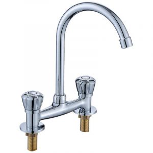 Robinet de lavabo style antique &agrave; double poign&eacute;e et double trou, eau chaude et froide, pour cuisine/commerce/domicile, entraxe vertical de 15 cm