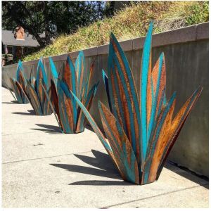 D&eacute;cor de Statue de Sculpture de Tequila, Ornements de Jardin en m&eacute;tal de Plante d'agave, Statue d'ext&eacute;rieur de Sculpture Rustique en m&eacute;tal d'agave,