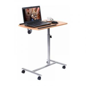 Costway - Table de Lit à Roulettes Table d'Ordinateur Mobile 71-93 cm Hauteur Réglable Tablette Surface pour Souris 64 x 45cm