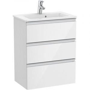 Pack Unik meuble bas compact 3 tiroirs + lavabo the gap Roca Couleur : Blanc brillant - Dimensions : 605x380x759 mm
