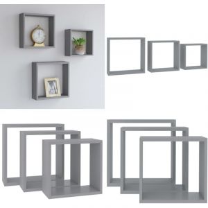 Vidaxl - tagères murales sous forme de cube 3 pcs Gris mdf - Etagere Murale - Etagere Cube - Rangement Mural - Decoration Murale - Meuble Design