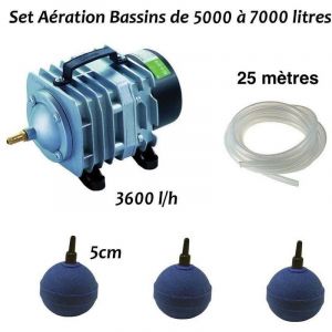 Set A&eacute;rateur Bulleur Bassin De Jardin De 5000, 6000 Et 7000l. Pompe &agrave; air bassin 3600 l/h