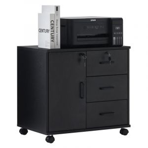 Clipop - Caisson de bureau rangement sur roulettes , avec 3 tiroirs et porte, bureau, salon, 40 x 60 x 57 cm, noir
