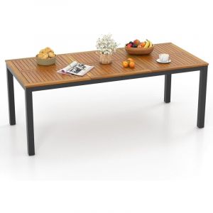 COSTWAY Table de Jardin 200 CM pour 8 Personnes, Table Exterieur en Bois d&rsquo;Acacia, Table &agrave; Manger avec Trou de Parasol Dia.5 CM, Design Latte, Pieds