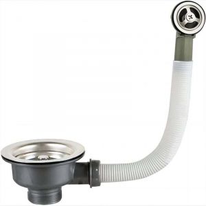 Bonde D'&eacute;vier avec Trop Plein Panier Inox 114 mm 1&frac12;", Acier Inoxydable + ABS, Bonde + Panier