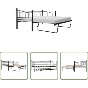 Hommoo - The Living Store Cadre de lit Noir Acier 180x200/90x200 cm - Lit Plateforme - Lit Avec Tiroir Intégré - Lit Convertible - Lit Design - Lit