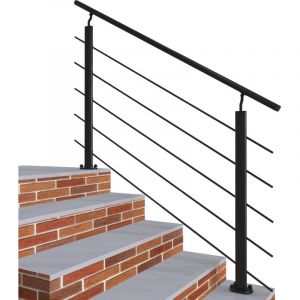 Garde-corps - Aluminium Noir - 150cm - Avec 5 traverses et 1 main courante - Intérieur et extérieur - Rampe d'escalier pose à plat