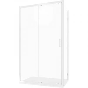 Cabine de douche 80x120 cm Porte coulissante et paroi fixe Profil&eacute;s en aluminium chrom&eacute; Verre tremp&eacute; transparent de 6mm avec traitement Easy-clean