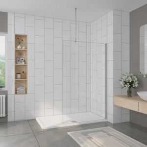 Paroi de douche &agrave; l'italienne en verre 8mm anticalcaire, Oc&eacute;an paroi de douche 100x200cm livr&eacute; avec une barre de stabilisation au plafond 90-150cm