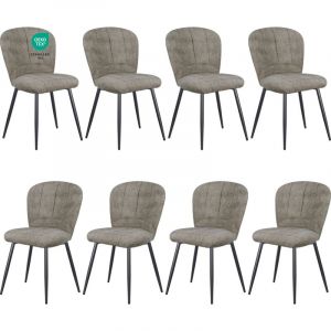 Lot de 8 Chaises de Salle à Manger, Design Coquillage, Tissu Chenille, Doux et Confortable, Pieds en Métal - Marron - Lewe