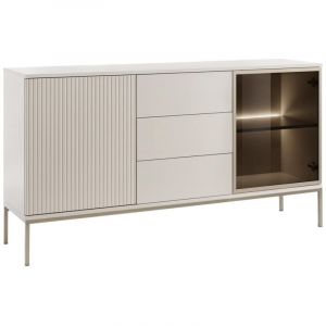 Vente-unique - Buffet 2 portes et 3 tiroirs avec LEDs en mdf et verre fumé - Beige et noir - ovila