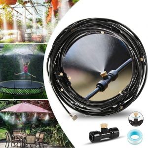 Système de brumisation 15M , kit d'irrigation Système de brumisation extérieur 15M avec 21 buses de brumisation avec joint en t , système de brume