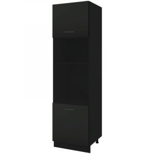 Colonne de cuisine pour micro-onde et four encastrable Lovia Noir Mat 2 portes L 60 cm - Porte avec poign&eacute;e apparente Black