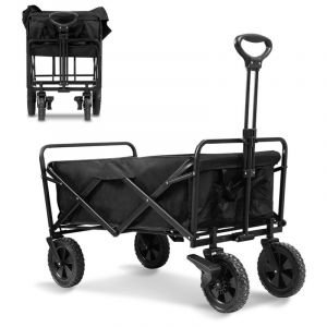 Chariot de Jardin Pliable avec 4 Roues Transport Charge 100Kg Chariot Pliant de Plage Chariot à Main de Transport Noir