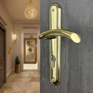 Ouvre&D&eacute;co - 2 poign&eacute;es de porte TAMARA cylindre, laiton poli entraxe 195 mm