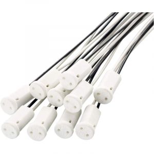 Lot de 10 Ampoule LED G4 halog&egrave;ne MR11 Base C&eacute;r&eacute;mique Adaptateur de douille miniature Bi-broche pour G4 avec c&acirc;ble de 20 cm, blanc cass&eacute; 5W, 12V-265V