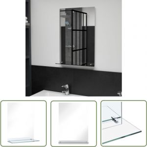The Living Store Miroir mural avec &eacute;tag&egrave;re 40x60 cm Verre tremp&eacute; - Miroir Mural - Miroir Avec &Eacute;tag&egrave;re - Miroir Salle De Bain - D&eacute;coration Murale