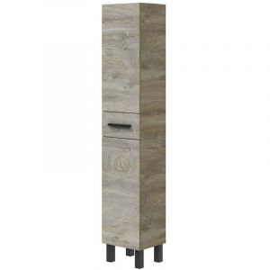 Colonne de salle de bain avec 2 portes et 1 tiroir coloris ch&ecirc;ne - Longueur 35 x Hauteur 182 x Profondeur 30,5 cm