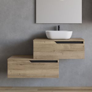 Cosyneo - Meuble de salle de bain 120cm avec vasque &agrave; poser arrondie - sans miroir - 2 tiroirs - madera miel (ch&ecirc;ne clair) - cadix