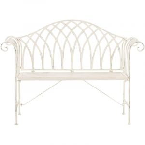 Beliani - Banc de Jardin en M&eacute;tal Blanc avec Accoudoirs Arrondis et Dossier D&eacute;coratif Id&eacute;al pour Jardin ou Terrasse Romantique et Traditionnelle
