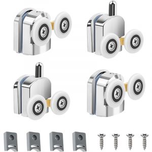 Roulettes de Porte de Douche, Lot de 4 roulettes porte de douche doubles 23 mm, durables et silencieuses, pour portes en verre de 3 &agrave; 6 mm