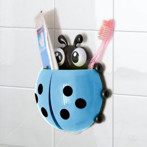 1 porte-brosse &agrave; dents coccinelle : support mural &agrave; ventouse, id&eacute;al pour No&euml;l (bleu)