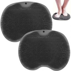 2 Pi&egrave;ces Laveur de Pieds de Douche,Tapis de Bain en Silicone,Brosse Pieds Douche avec Antid&eacute;rapant Ventouses,&Eacute;purateur de Pieds de Douche,pour