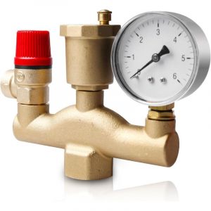 Groupe De S&eacute;curit&eacute; Pour Chaudi&egrave;re: 1 Pi&egrave;ce Valve De S&eacute;curit&eacute; En Laiton &Eacute;cologique, D&eacute;charge De Pression Et Manom&egrave;tre Pour Syst&egrave;me De Chauffage