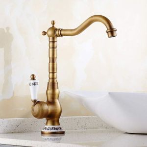 Robinet Lavabo Retro PoignéE Unique Robinetterie de Lavabo Robinet Salle Bain,PoignéE en CéRamique Robinet Lavabo Salle de Bain Robinet D'évier de