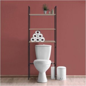 Étagère pont WC bois et métal noir 180x66cm
