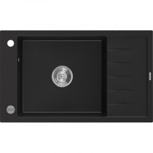 Mexen Elias &eacute;vier en granit &agrave; 1 cuve avec un &eacute;gouttoir court 795 x 480 mm, Noir - 6511791005-77