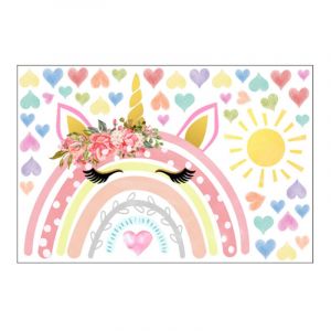 Shining House - Stickers Muraux Enfants Fille Arc en Ciel Autocollants Muraux Mural Stickers Licorne Arc en Ciel Soleil pour Fille Chambre Enfants