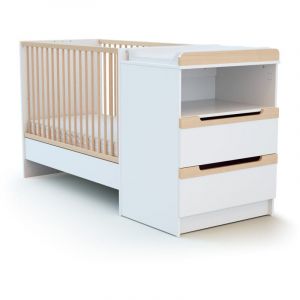 Les Tendances - AT4 - Combiné lit bébé évolutif en bois carrousel Blanc et Hêtre Verni 60 x 120 cm