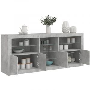 Buffet，Meuble de Rangement，Bahut pour Salon, Salle à Manger, Cuisine avec lumières LED gris béton 162x37x67 cm CFW551356